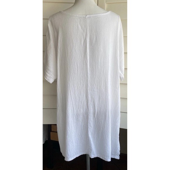 Italian White Cotton Tunic Top Swim Cover Up One Size L Waffle Texture Lagenlook - Picture 4 of 7